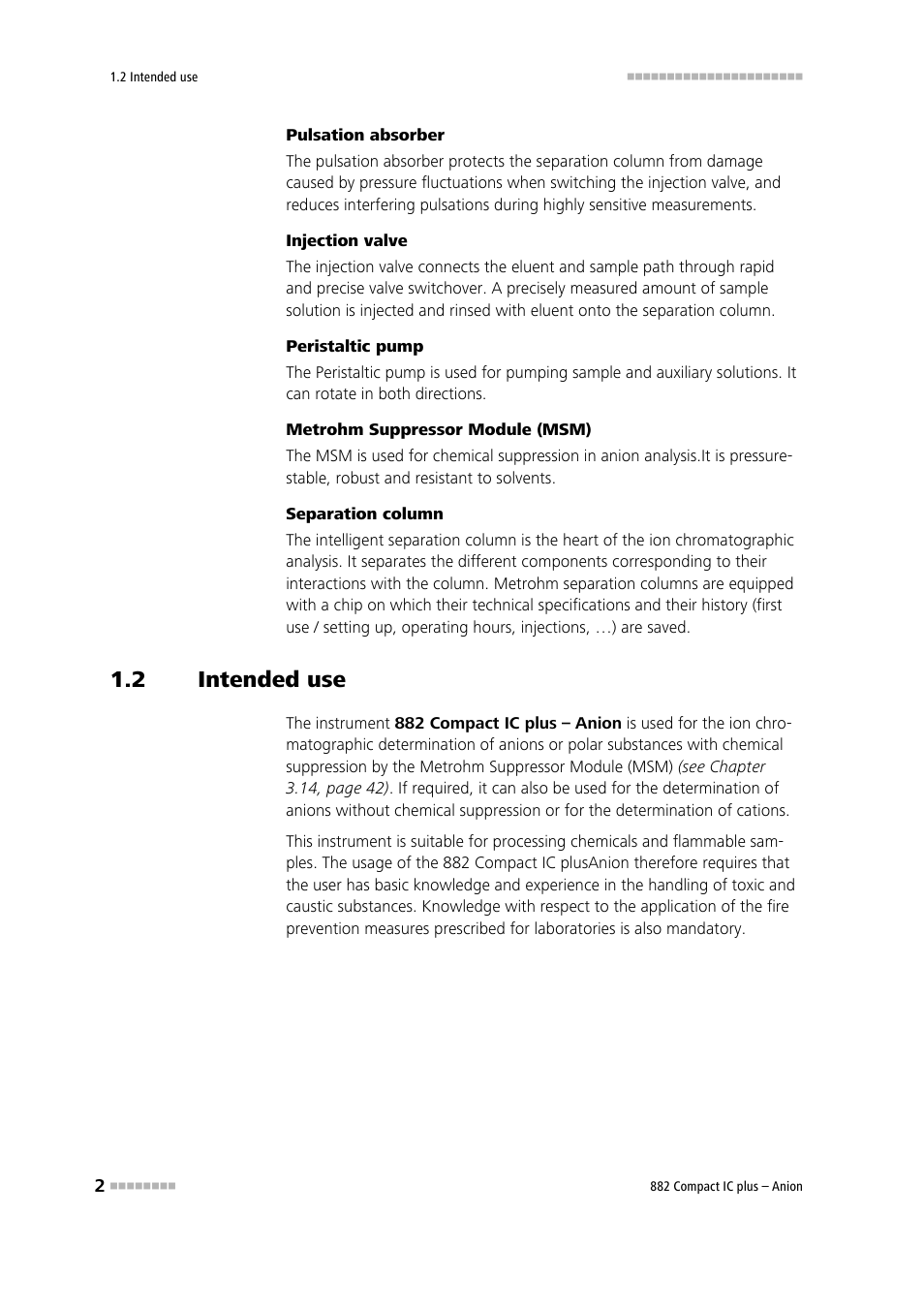 2 intended use, Intended use | Metrohm 882 Compact IC plus  – Anion User Manual | Page 12 / 118