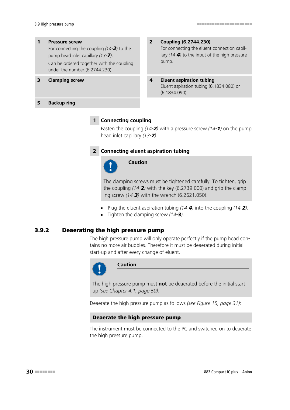 2 deaerating the high pressure pump, Deaerating the high pressure pump | Metrohm 882 Compact IC plus  – Anion User Manual | Page 40 / 118