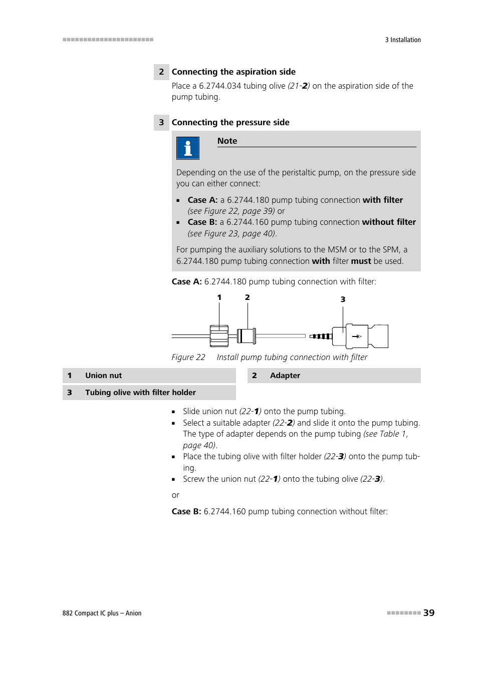 Figure 22, Install pump tubing connection with filter | Metrohm 882 Compact IC plus  – Anion User Manual | Page 49 / 118