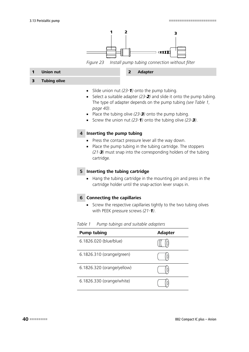 Figure 23, Install pump tubing connection without filter | Metrohm 882 Compact IC plus  – Anion User Manual | Page 50 / 118