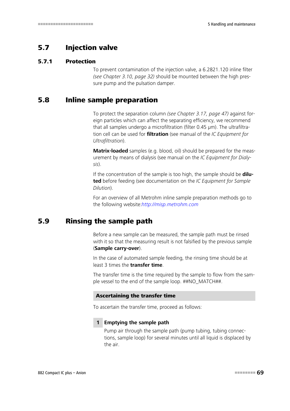 7 injection valve, 1 protection, 8 inline sample preparation | 9 rinsing the sample path, Injection valve, Protection, Inline sample preparation, Rinsing the sample path | Metrohm 882 Compact IC plus  – Anion User Manual | Page 79 / 118