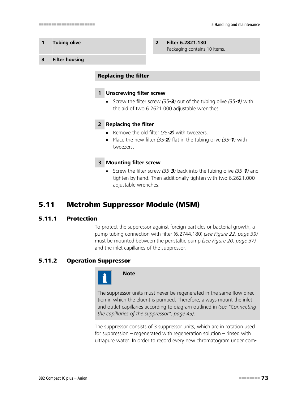 1 protection, 2 operation suppressor, 11 metrohm suppressor module (msm) | Protection, Operation suppressor | Metrohm 882 Compact IC plus  – Anion User Manual | Page 83 / 118