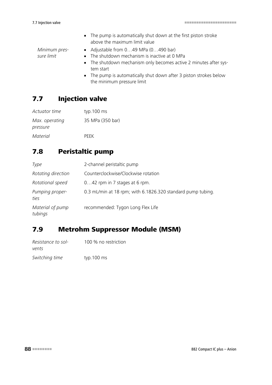 7 injection valve, 8 peristaltic pump, Injection valve | Peristaltic pump, Metrohm suppressor module (msm), 9 metrohm suppressor module (msm) | Metrohm 882 Compact IC plus  – Anion User Manual | Page 98 / 118