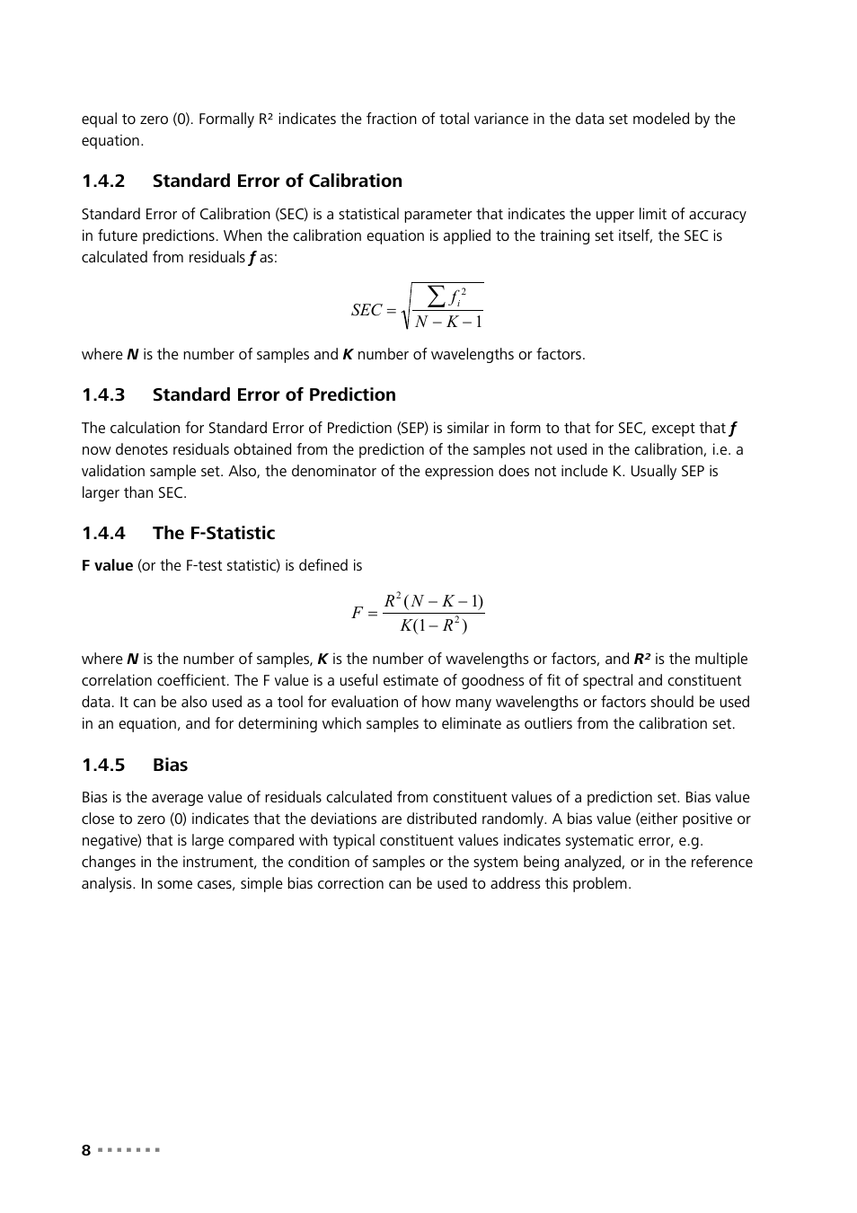 2 standard error of calibration, 3 standard error of prediction, 4 the f-statistic | 5 bias, Standard error of calibration, Standard error of prediction, The f-statistic, Bias | Metrohm Vision – Theory User Manual | Page 10 / 27