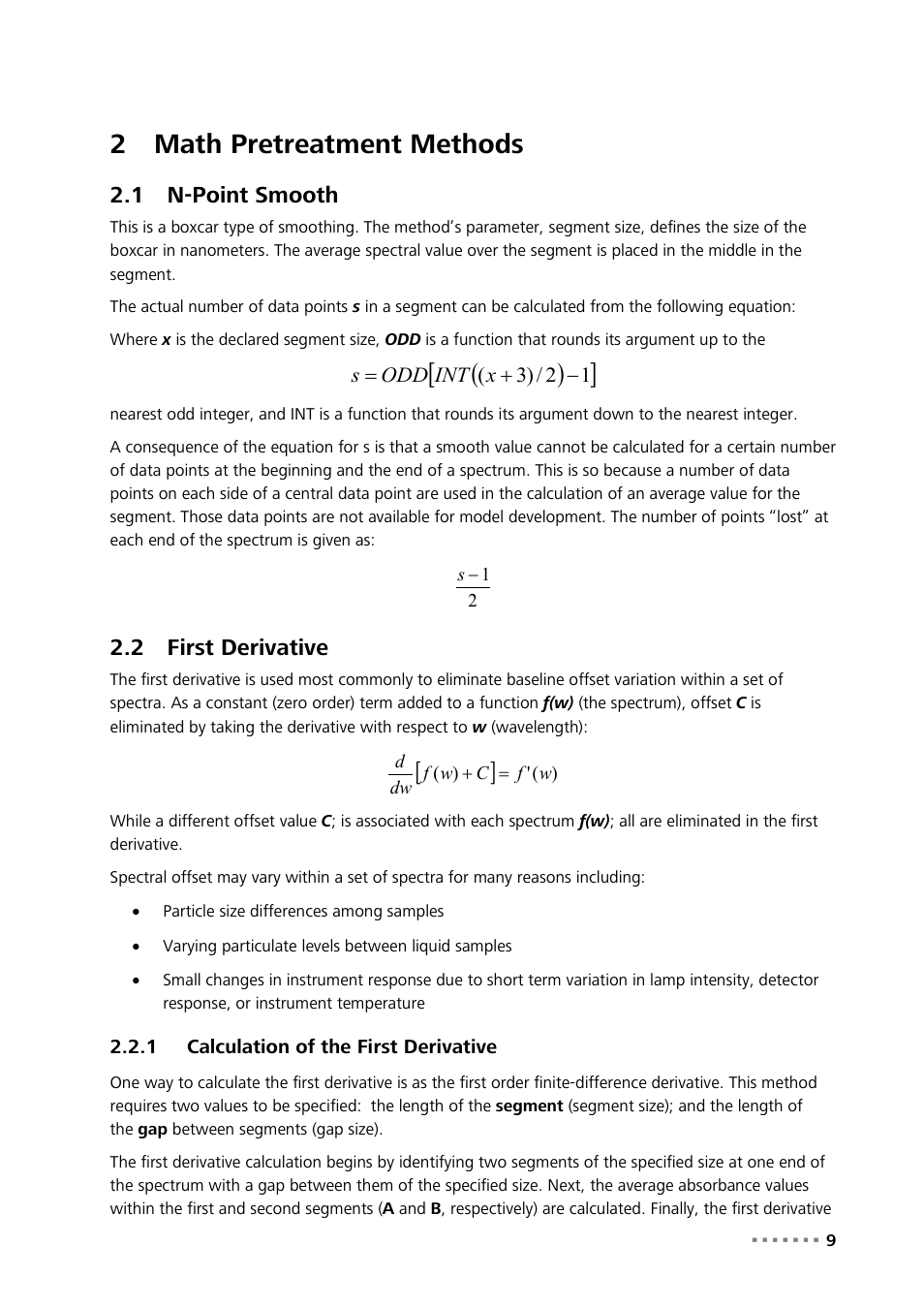 2 math pretreatment methods, 1 n-point smooth, 2 first derivative | 1 calculation of the first derivative, Math pretreatment methods, N-point smooth, First derivative, Calculation of the first derivative, 2math pretreatment methods | Metrohm Vision – Theory User Manual | Page 11 / 27