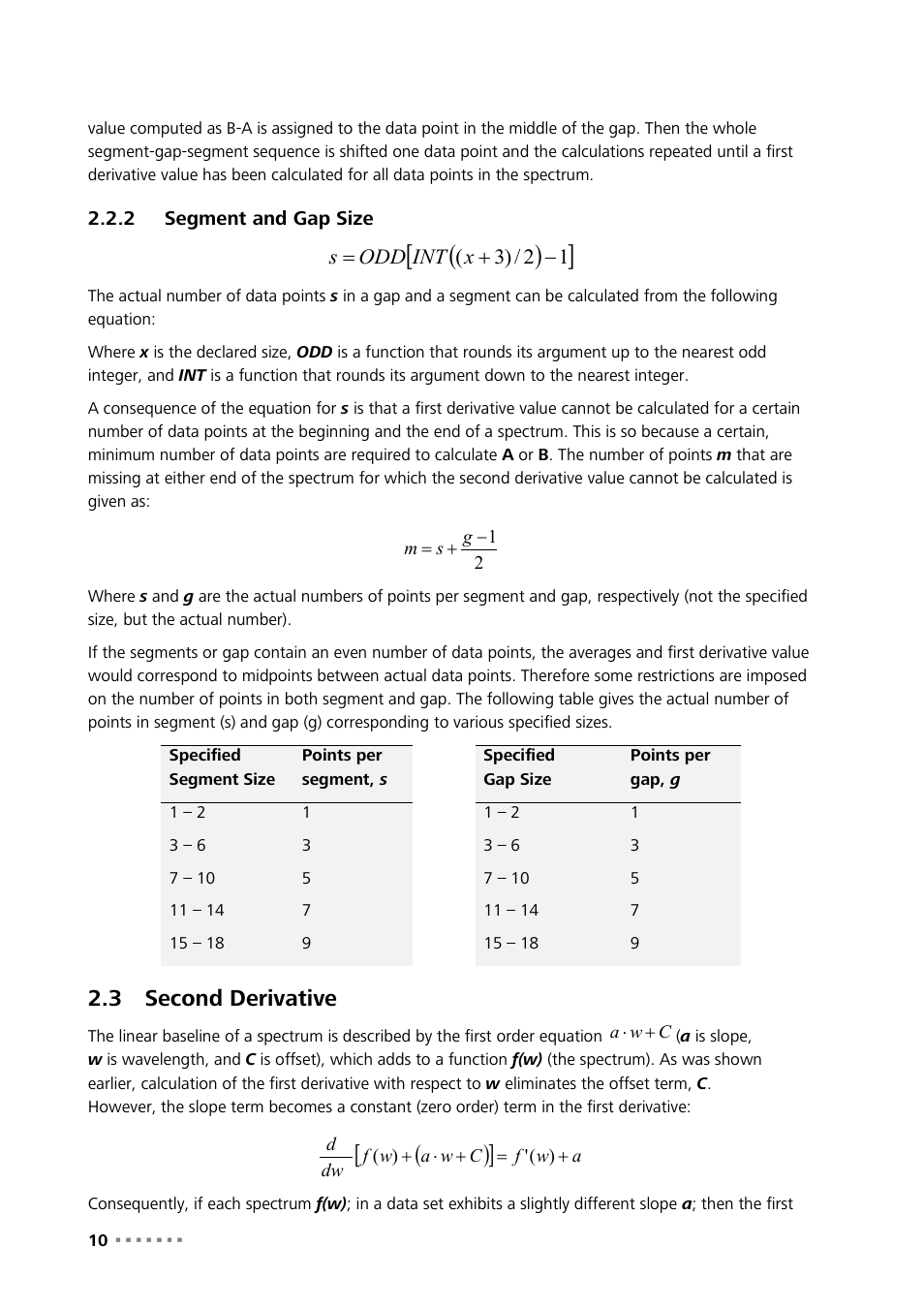 2 segment and gap size, 3 second derivative, Segment and gap size | Second derivative | Metrohm Vision – Theory User Manual | Page 12 / 27