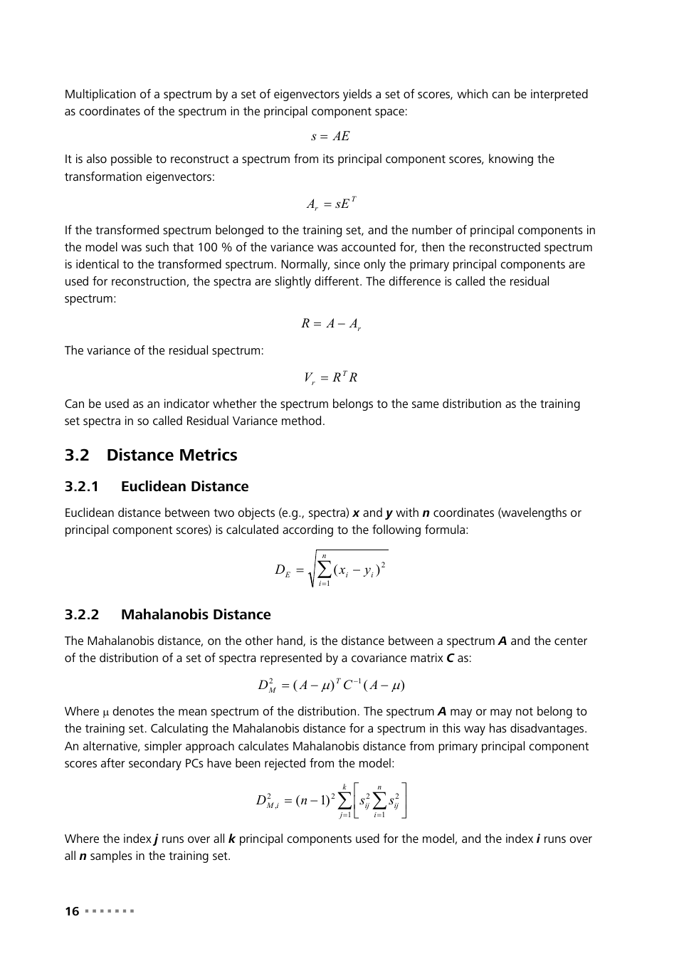 2 distance metrics, 1 euclidean distance, 2 mahalanobis distance | Distance metrics, Euclidean distance, Mahalanobis distance | Metrohm Vision – Theory User Manual | Page 18 / 27