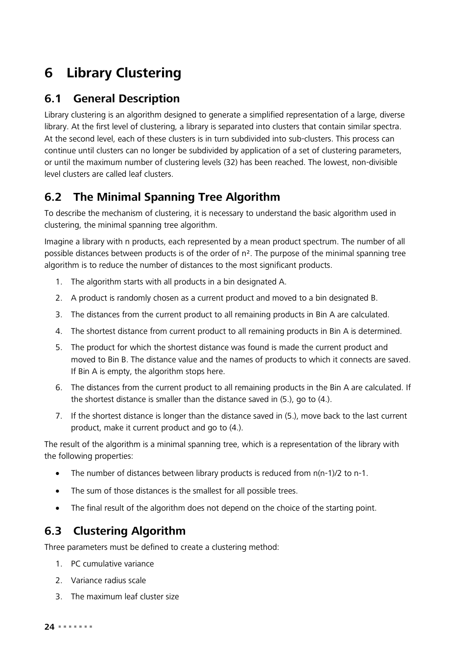 6 library clustering, 1 general description, 2 the minimal spanning tree algorithm | 3 clustering algorithm, Library clustering, General description, The minimal spanning tree algorithm, Clustering algorithm, 6library clustering | Metrohm Vision – Theory User Manual | Page 26 / 27