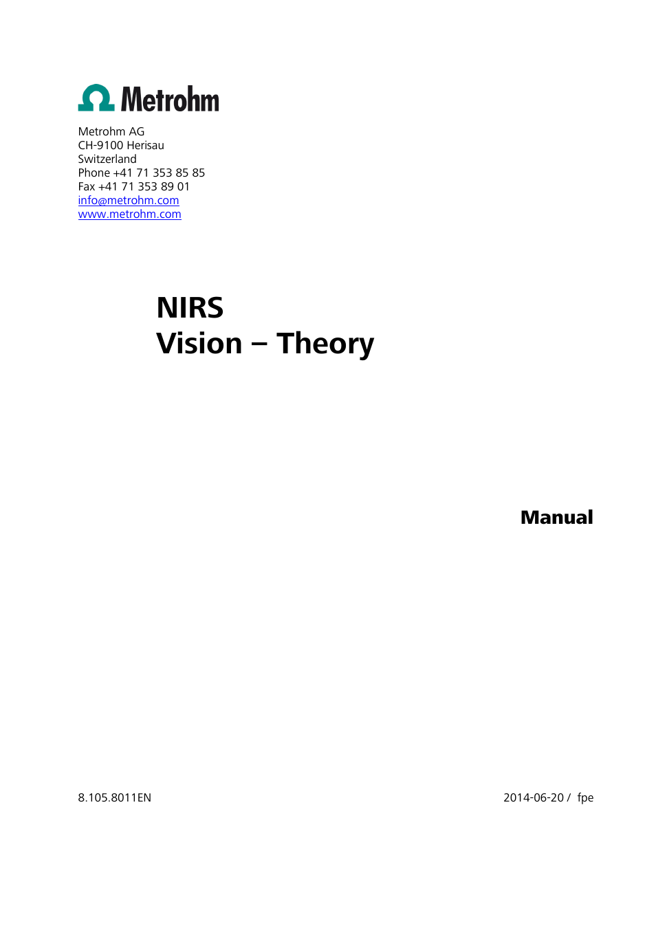 Nirs vision – theory, Manual | Metrohm Vision – Theory User Manual | Page 3 / 27