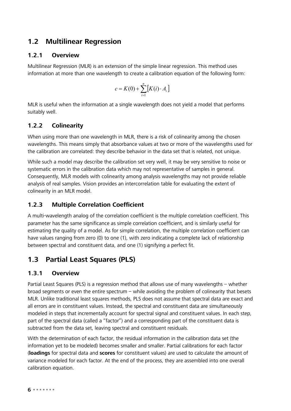 2 multilinear regression, 1 overview, 2 colinearity | 3 multiple correlation coefficient, 3 partial least squares (pls), Multilinear regression, Overview, Colinearity, Multiple correlation coefficient, Partial least squares (pls) | Metrohm Vision – Theory User Manual | Page 8 / 27