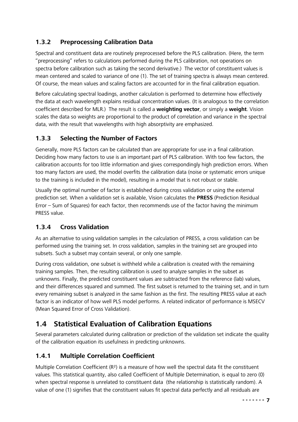 2 preprocessing calibration data, 3 selecting the number of factors, 4 cross validation | 4 statistical evaluation of calibration equations, 1 multiple correlation coefficient, Preprocessing calibration data, Selecting the number of factors, Cross validation, Statistical evaluation of calibration equations, Multiple correlation coefficient | Metrohm Vision – Theory User Manual | Page 9 / 27