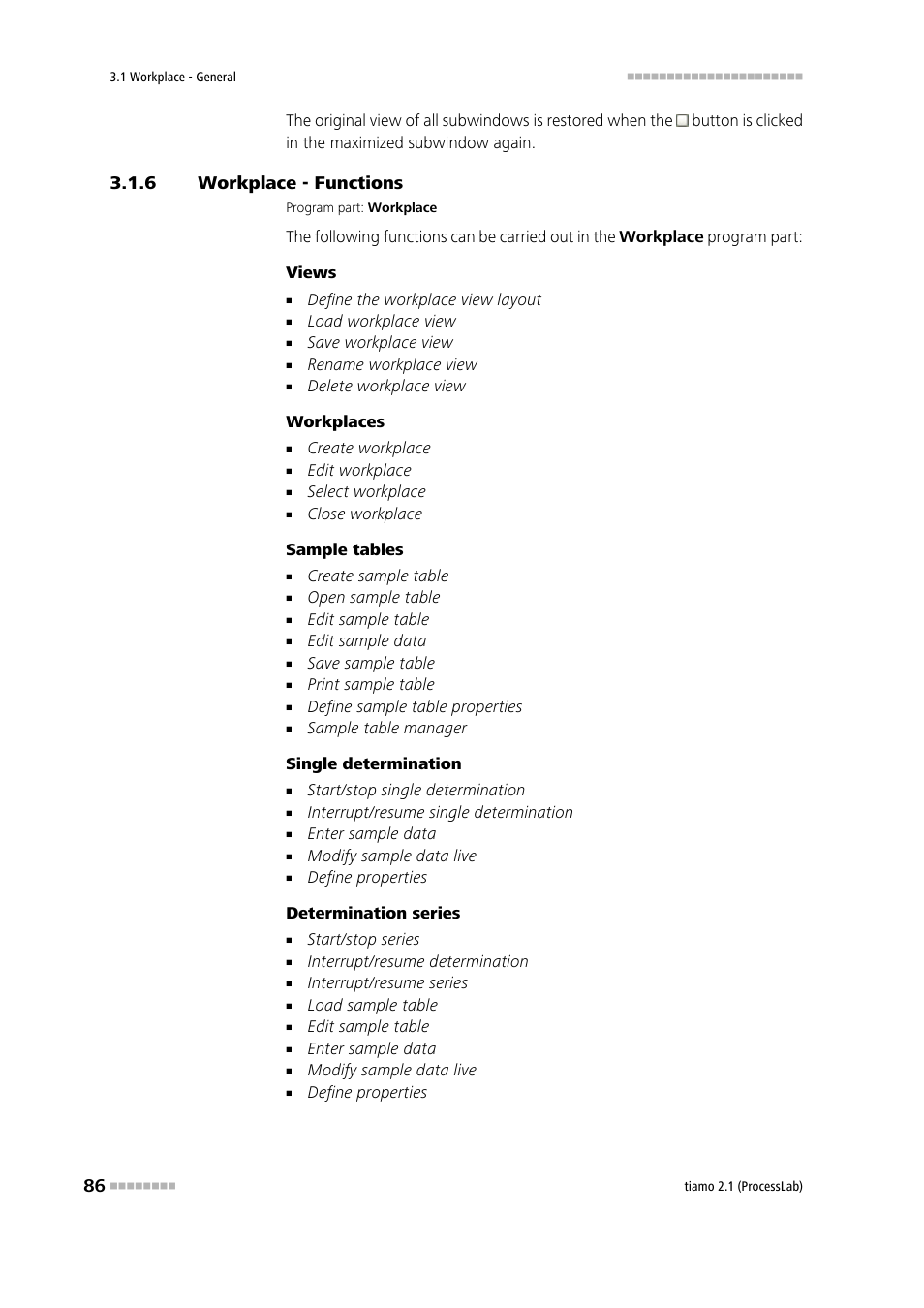 6 workplace - functions, Workplace - functions | Metrohm tiamo 2.1 (ProcessLab) User Manual | Page 102 / 1602