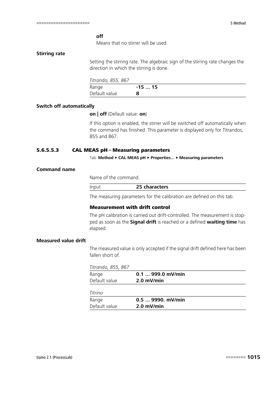 3 cal meas ph - measuring parameters | Metrohm tiamo 2.1 (ProcessLab) User Manual | Page 1031 / 1602