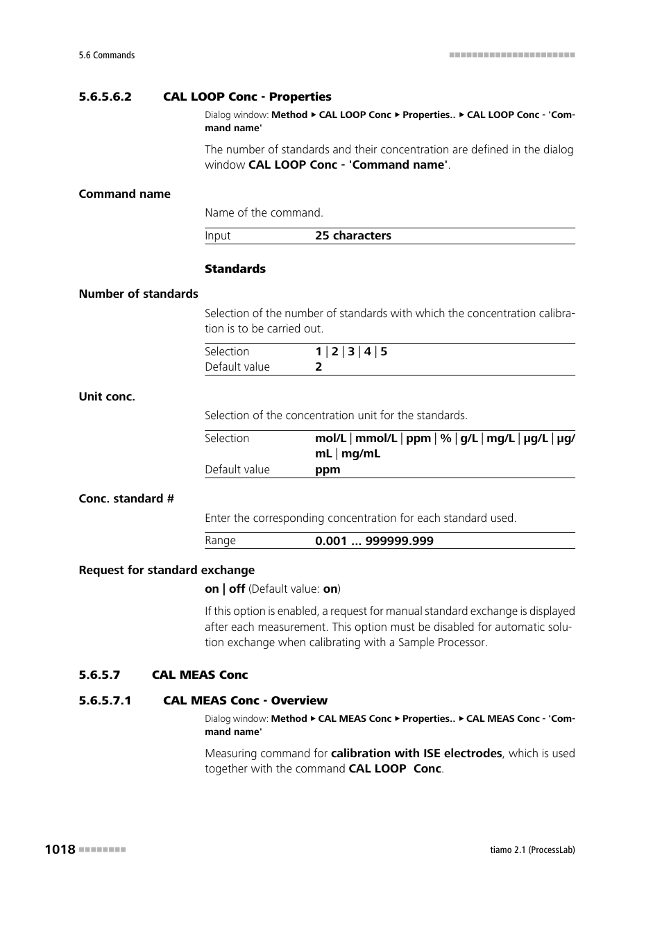 2 cal loop conc - properties, 7 cal meas conc, 1 cal meas conc - overview | Cal meas conc | Metrohm tiamo 2.1 (ProcessLab) User Manual | Page 1034 / 1602