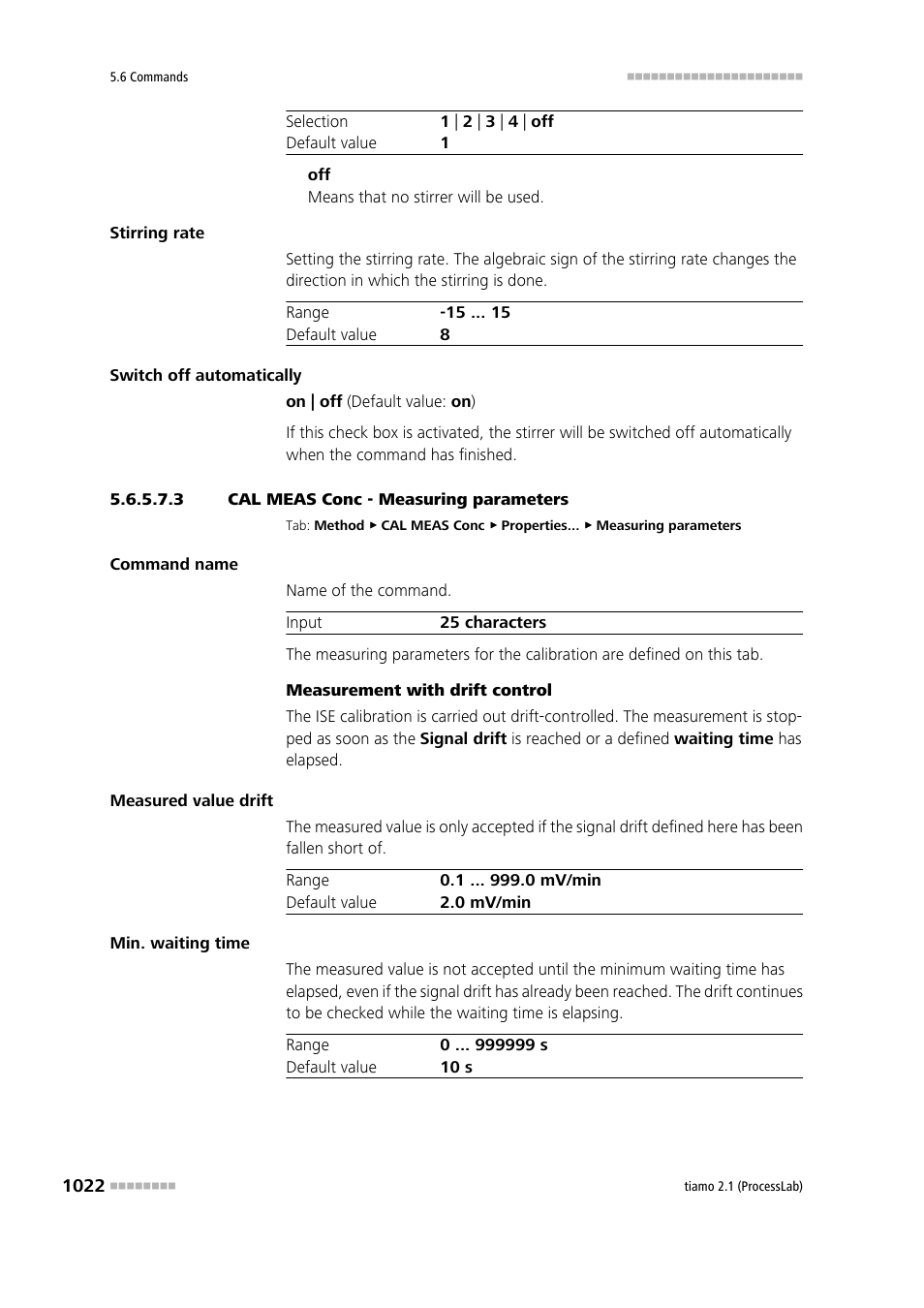 3 cal meas conc - measuring parameters | Metrohm tiamo 2.1 (ProcessLab) User Manual | Page 1038 / 1602