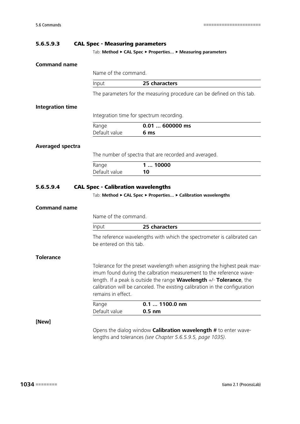 3 cal spec - measuring parameters, 4 cal spec - calibration wavelengths | Metrohm tiamo 2.1 (ProcessLab) User Manual | Page 1050 / 1602