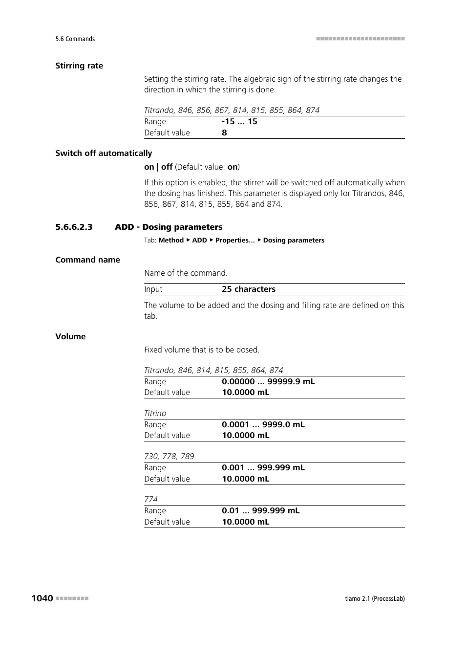 3 add - dosing parameters | Metrohm tiamo 2.1 (ProcessLab) User Manual | Page 1056 / 1602