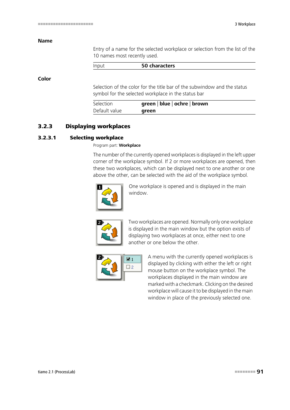 3 displaying workplaces, 1 selecting workplace, Displaying workplaces | Select workplace | Metrohm tiamo 2.1 (ProcessLab) User Manual | Page 107 / 1602