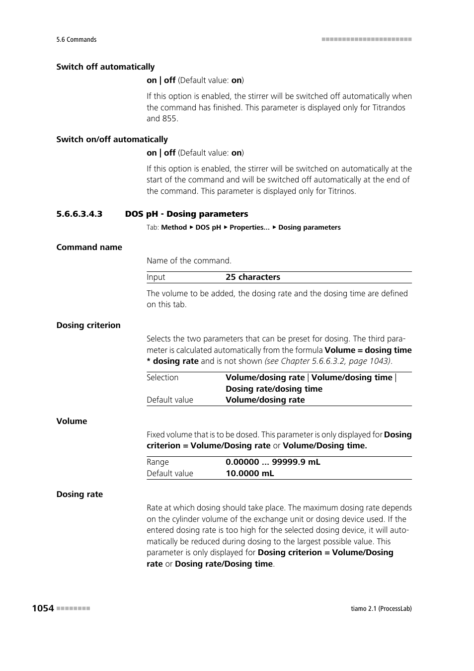 3 dos ph - dosing parameters, Dosing parameters | Metrohm tiamo 2.1 (ProcessLab) User Manual | Page 1070 / 1602