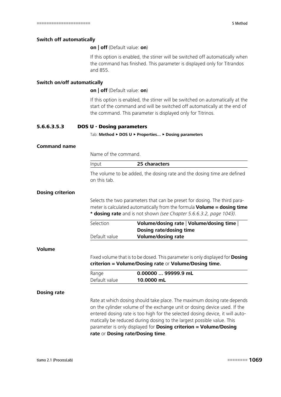 3 dos u - dosing parameters, Dosing parameters | Metrohm tiamo 2.1 (ProcessLab) User Manual | Page 1085 / 1602