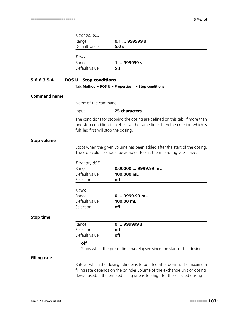 4 dos u - stop conditions, Stop conditions | Metrohm tiamo 2.1 (ProcessLab) User Manual | Page 1087 / 1602