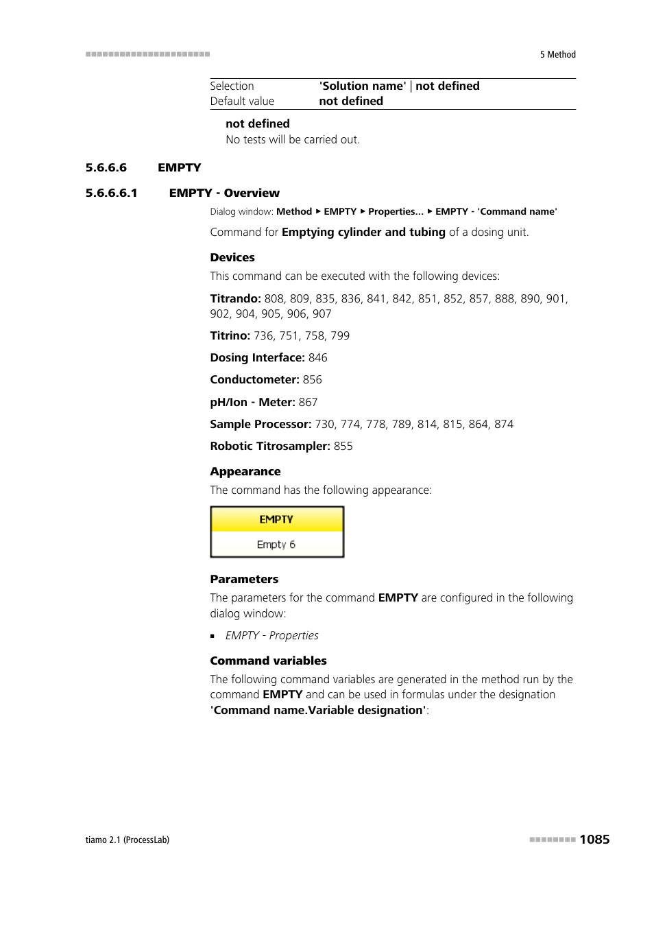 6 empty, 1 empty - overview, Empty | Metrohm tiamo 2.1 (ProcessLab) User Manual | Page 1101 / 1602