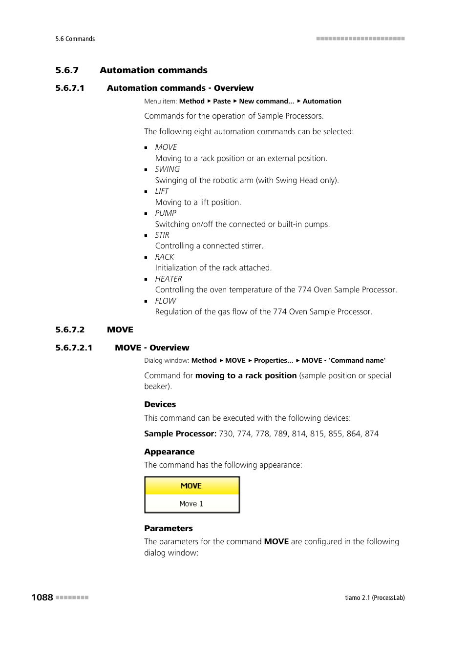 7 automation commands, 1 automation commands - overview, 2 move | 1 move - overview, Automation commands 8, Move | Metrohm tiamo 2.1 (ProcessLab) User Manual | Page 1104 / 1602