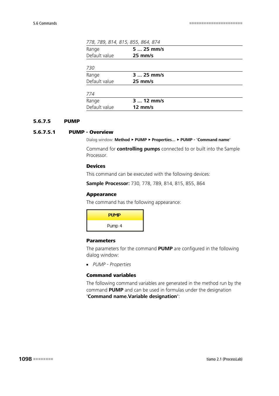 5 pump, 1 pump - overview, Pump | Metrohm tiamo 2.1 (ProcessLab) User Manual | Page 1114 / 1602