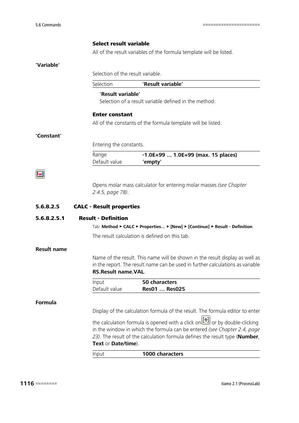 5 calc - result properties, 1 result - definition | Metrohm tiamo 2.1 (ProcessLab) User Manual | Page 1132 / 1602