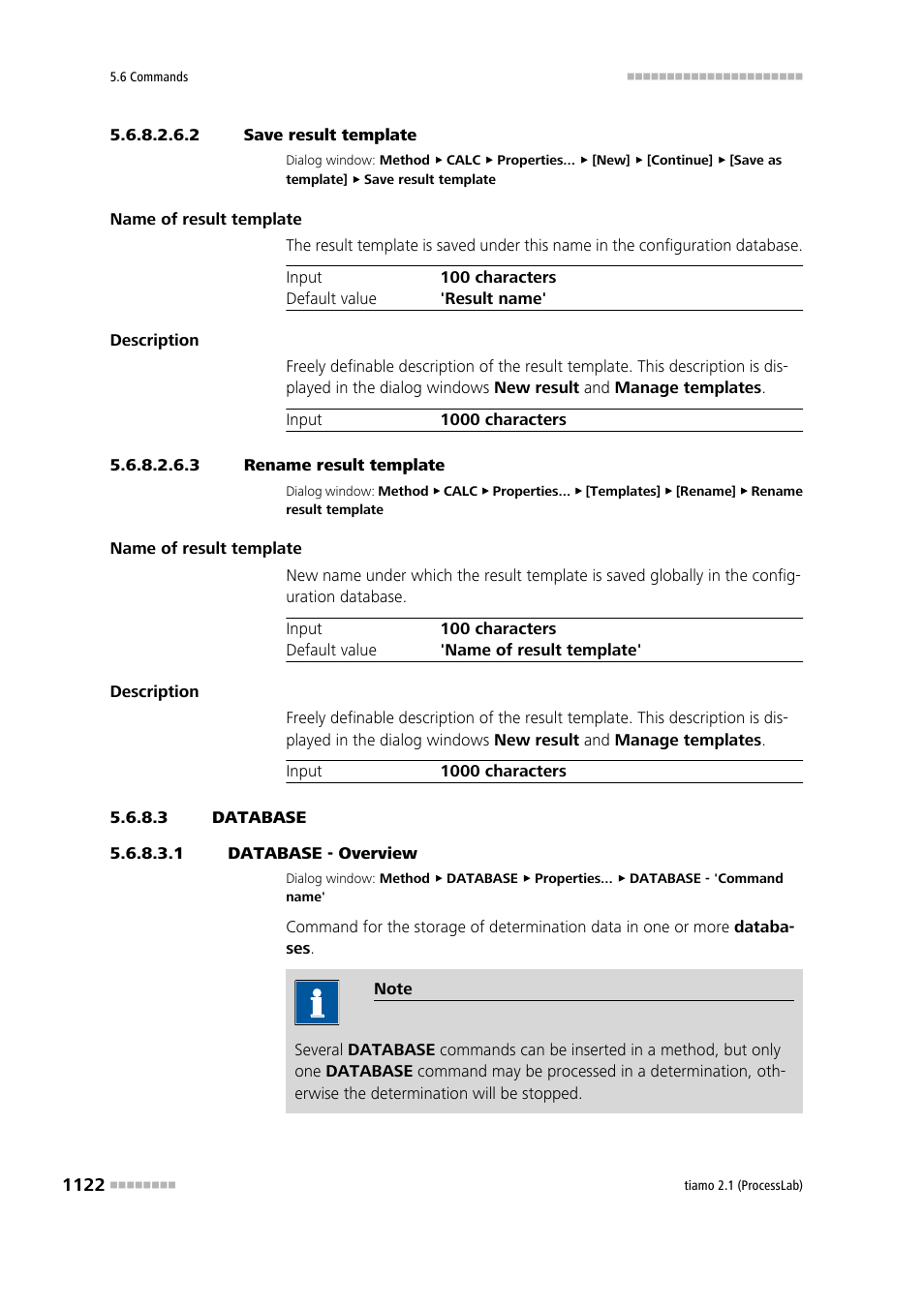 2 save result template, 3 rename result template, 3 database | 1 database - overview, Database, Database - overview | Metrohm tiamo 2.1 (ProcessLab) User Manual | Page 1138 / 1602