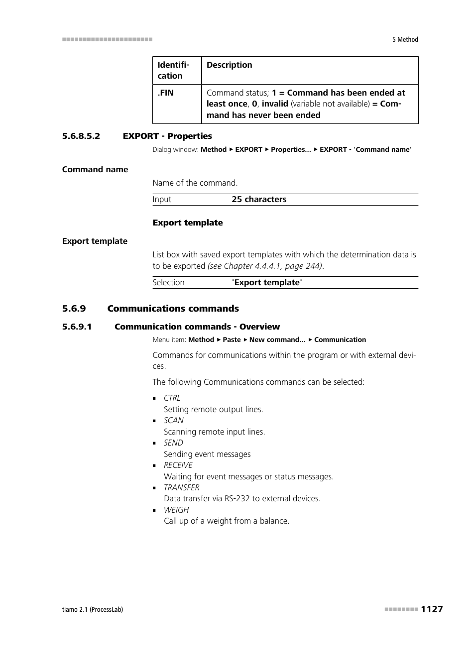 2 export - properties, 9 communications commands, 1 communication commands - overview | Communications commands 7 | Metrohm tiamo 2.1 (ProcessLab) User Manual | Page 1143 / 1602