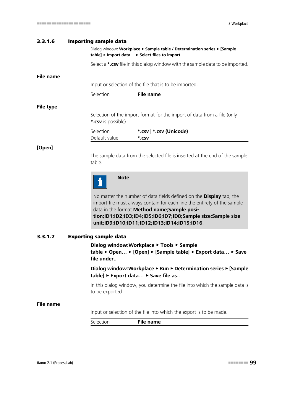 6 importing sample data, 7 exporting sample data | Metrohm tiamo 2.1 (ProcessLab) User Manual | Page 115 / 1602