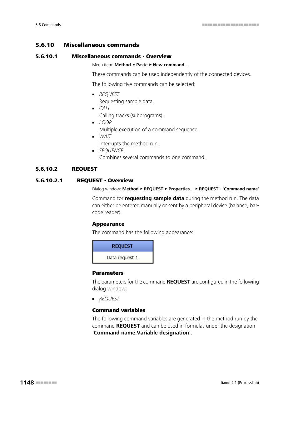 10 miscellaneous commands, 1 miscellaneous commands - overview, 2 request | 1 request - overview, Miscellaneous commands 8, Request | Metrohm tiamo 2.1 (ProcessLab) User Manual | Page 1164 / 1602