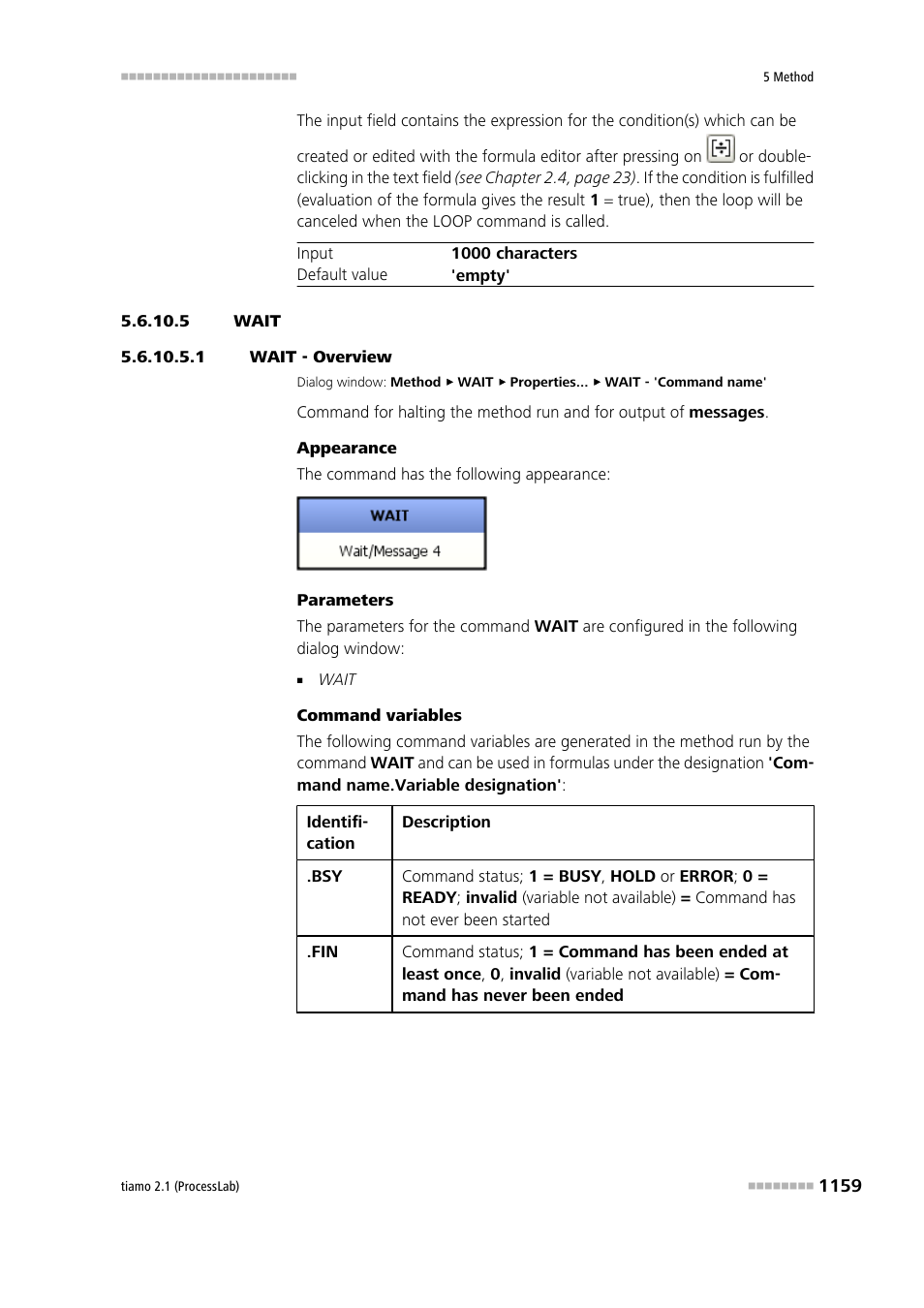 5 wait, 1 wait - overview, Wait | Metrohm tiamo 2.1 (ProcessLab) User Manual | Page 1175 / 1602