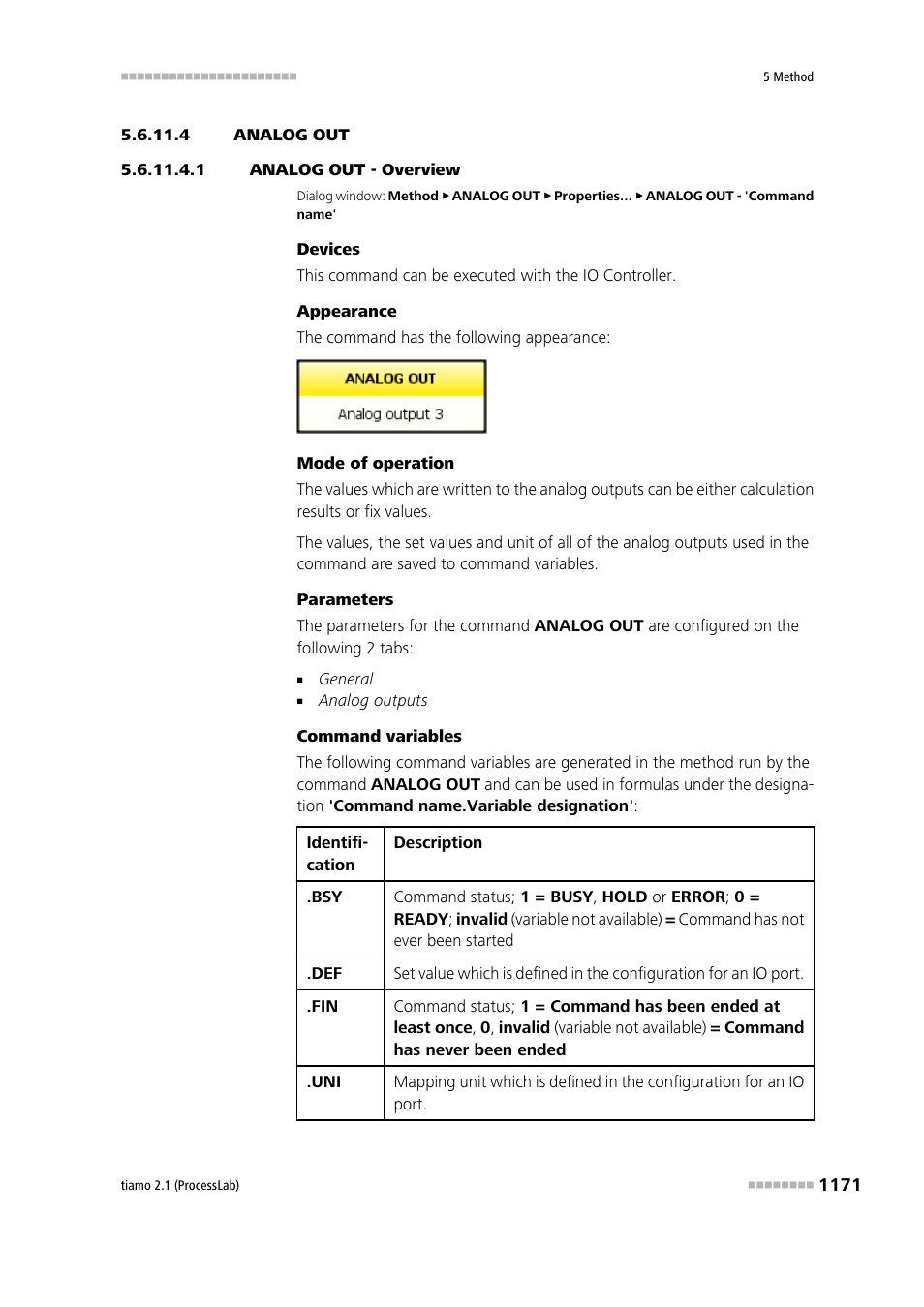 4 analog out, 1 analog out - overview, Analog out | Metrohm tiamo 2.1 (ProcessLab) User Manual | Page 1187 / 1602