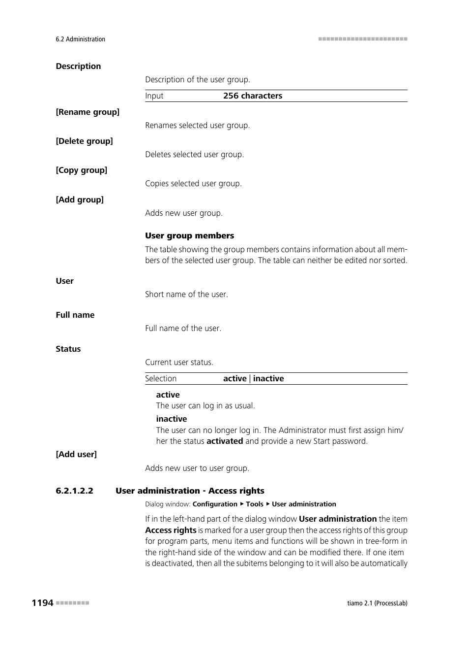 2 user administration - access rights, Access rights, Define access rights for user groups | Metrohm tiamo 2.1 (ProcessLab) User Manual | Page 1210 / 1602