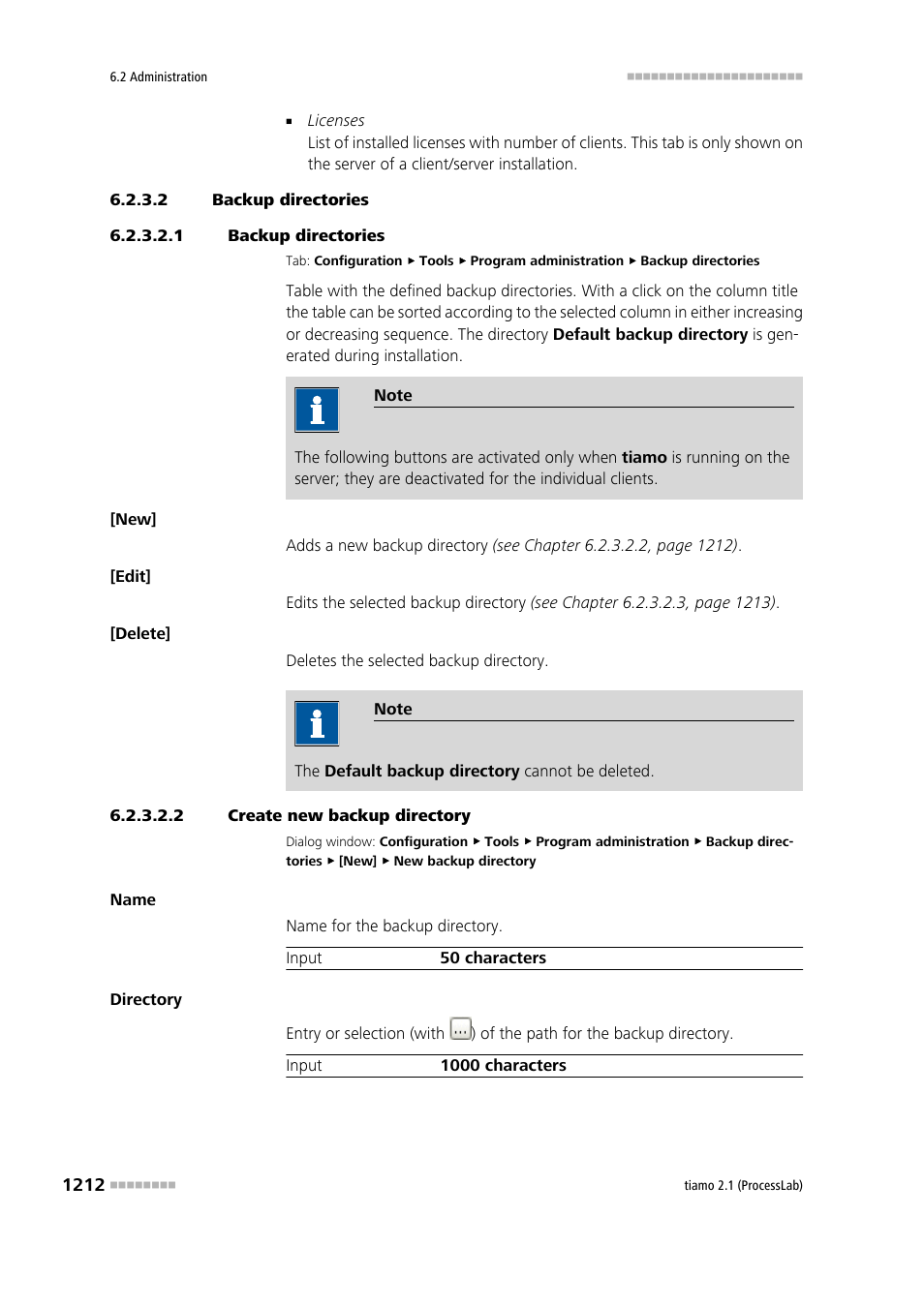 2 backup directories, 1 backup directories, 2 create new backup directory | Backup directories | Metrohm tiamo 2.1 (ProcessLab) User Manual | Page 1228 / 1602