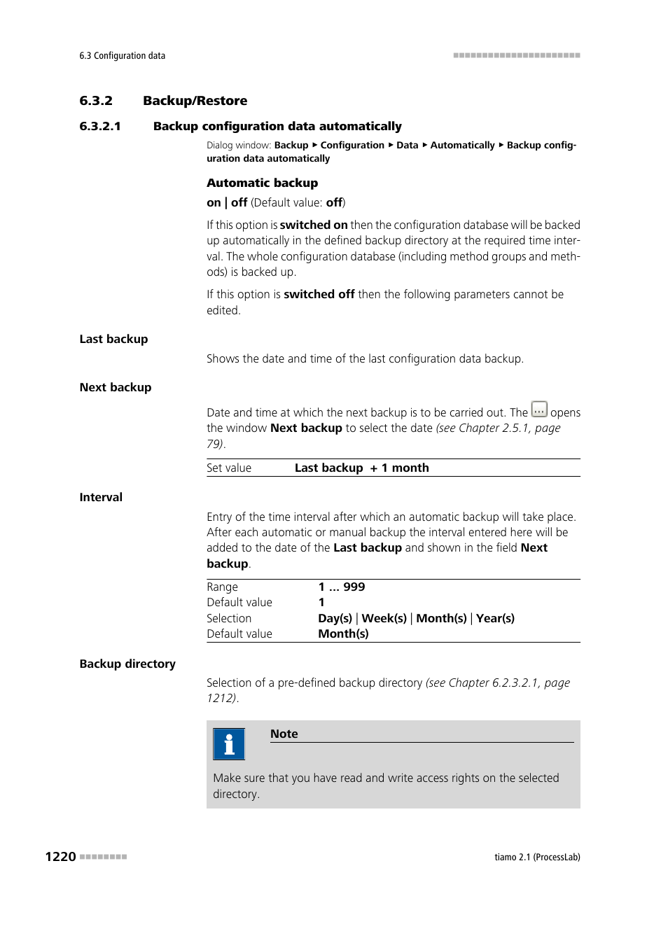 2 backup/restore, 1 backup configuration data automatically, Backup/restore 0 | Backup configuration data automatically | Metrohm tiamo 2.1 (ProcessLab) User Manual | Page 1236 / 1602