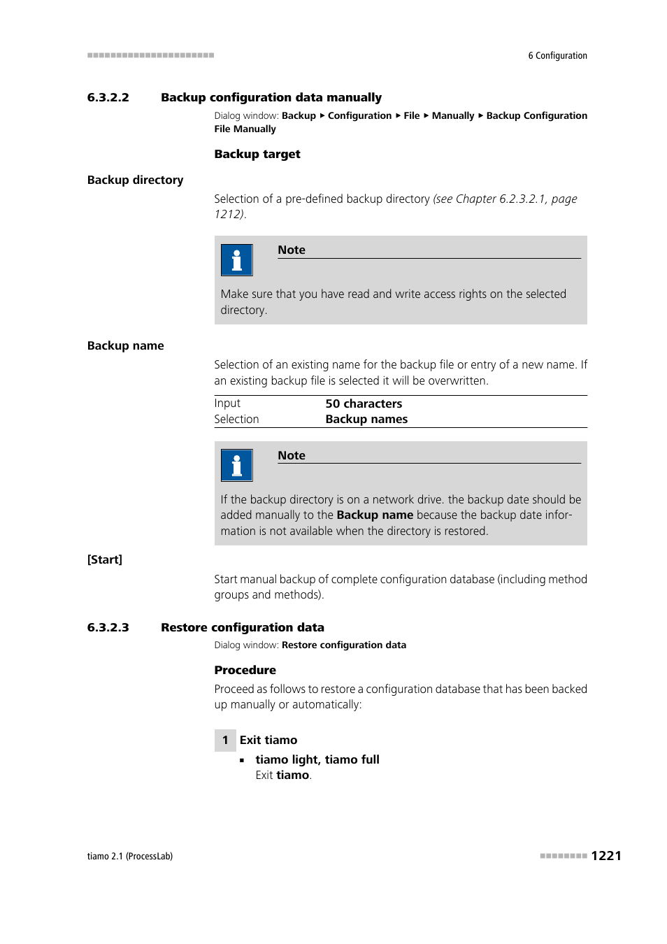 2 backup configuration data manually, 3 restore configuration data, Save configuration data manually | Restore configuration data | Metrohm tiamo 2.1 (ProcessLab) User Manual | Page 1237 / 1602