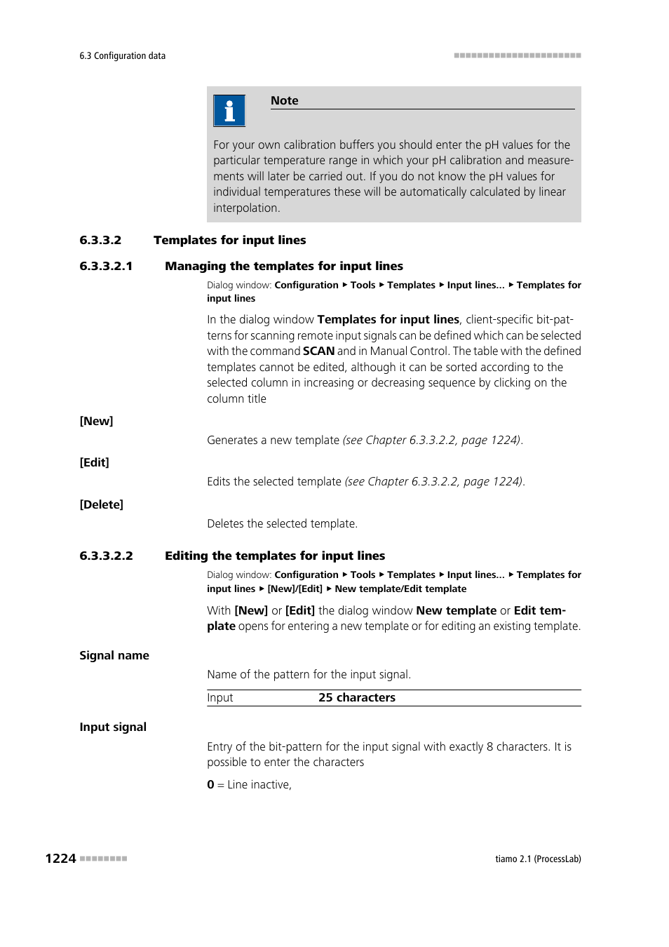2 templates for input lines, 1 managing the templates for input lines, 2 editing the templates for input lines | Input lines | Metrohm tiamo 2.1 (ProcessLab) User Manual | Page 1240 / 1602