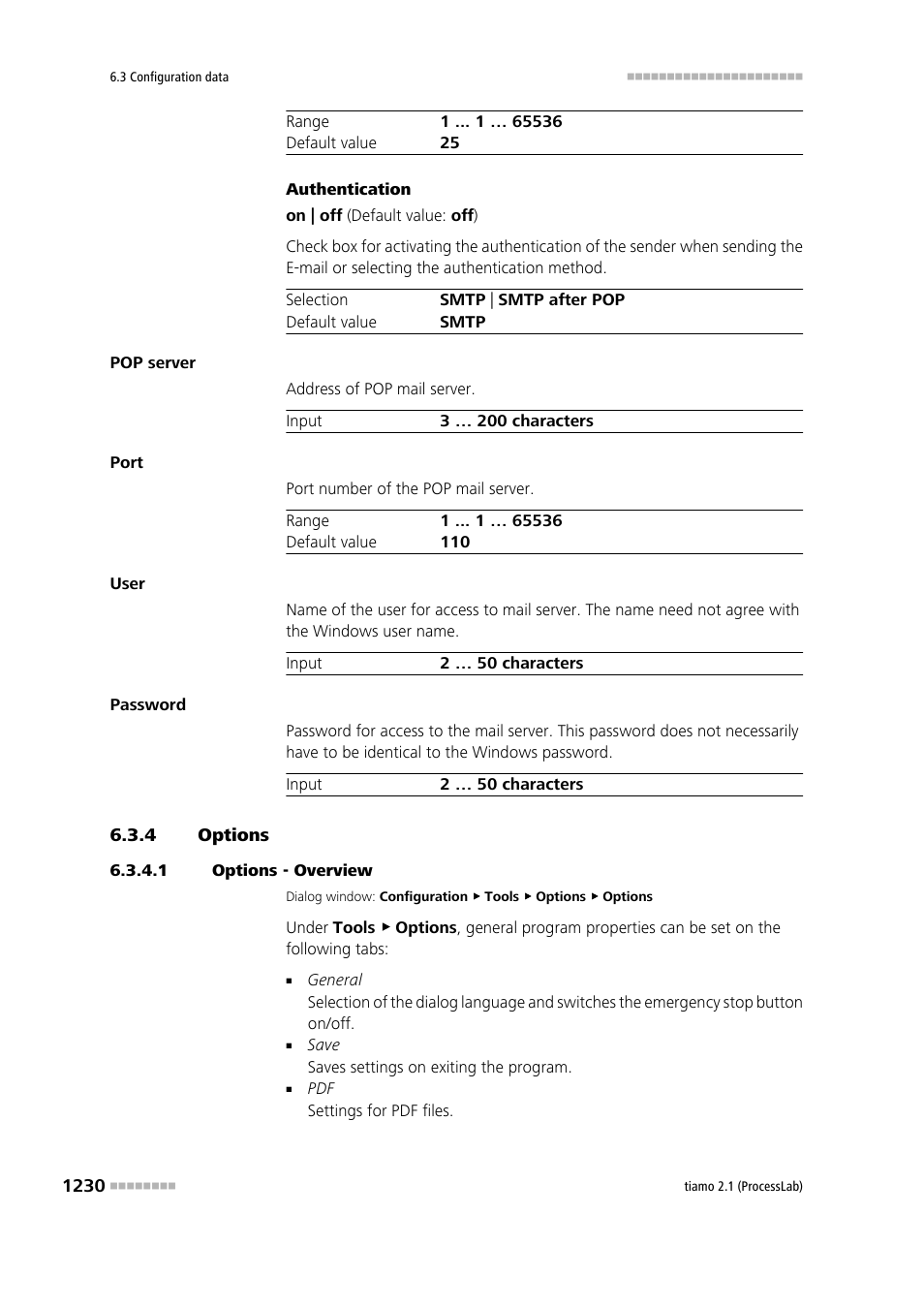 4 options, 1 options - overview, Options 0 | General program properties | Metrohm tiamo 2.1 (ProcessLab) User Manual | Page 1246 / 1602