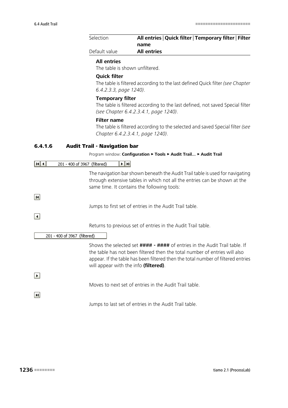 6 audit trail - navigation bar, Navigation bar | Metrohm tiamo 2.1 (ProcessLab) User Manual | Page 1252 / 1602