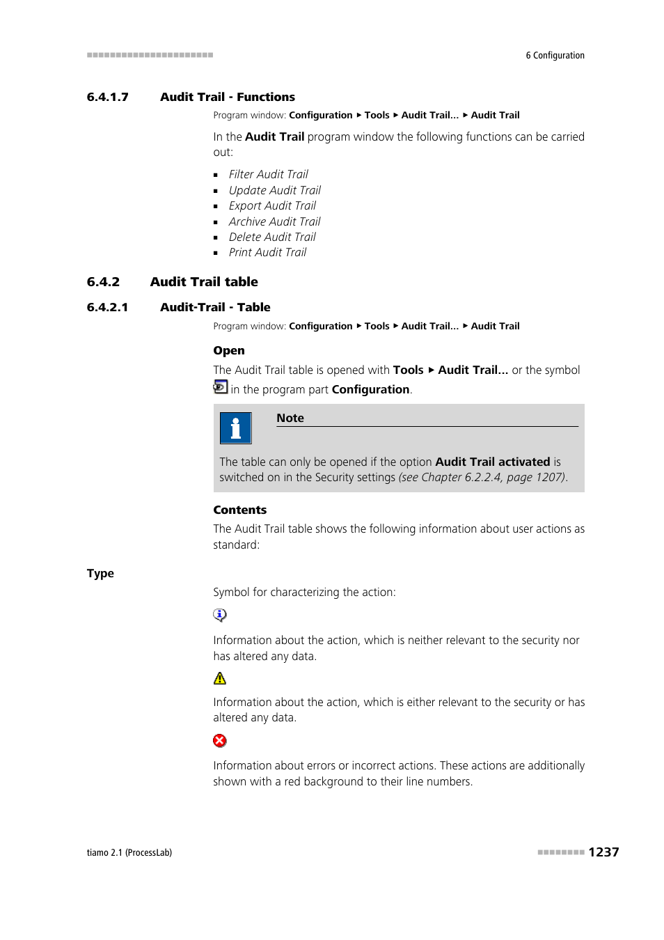 7 audit trail - functions, 2 audit trail table, 1 audit-trail - table | Audit trail table 7, Audit trail table | Metrohm tiamo 2.1 (ProcessLab) User Manual | Page 1253 / 1602