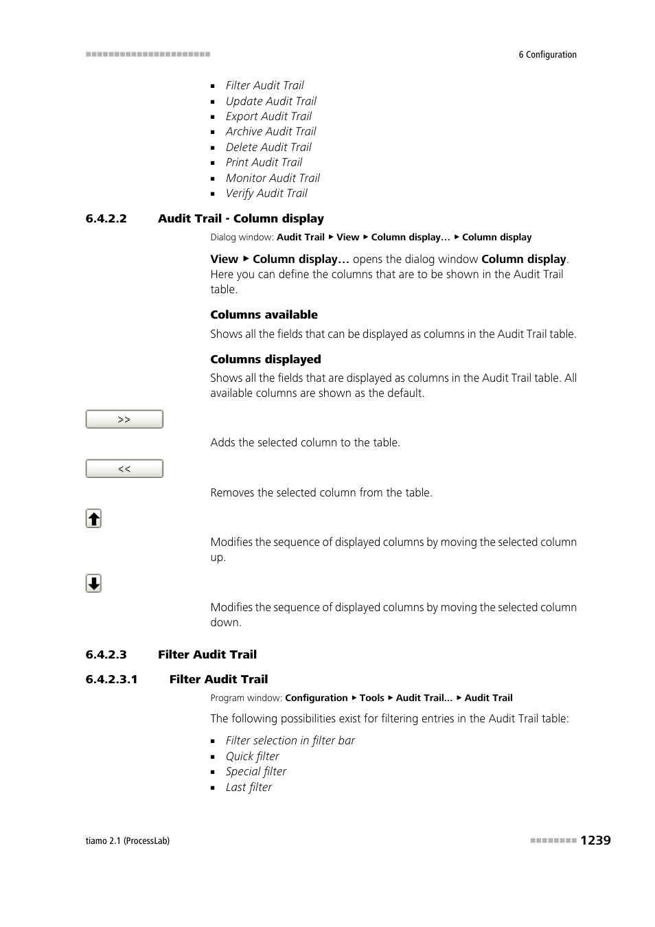 2 audit trail - column display, 3 filter audit trail, 1 filter audit trail | Filter audit trail | Metrohm tiamo 2.1 (ProcessLab) User Manual | Page 1255 / 1602