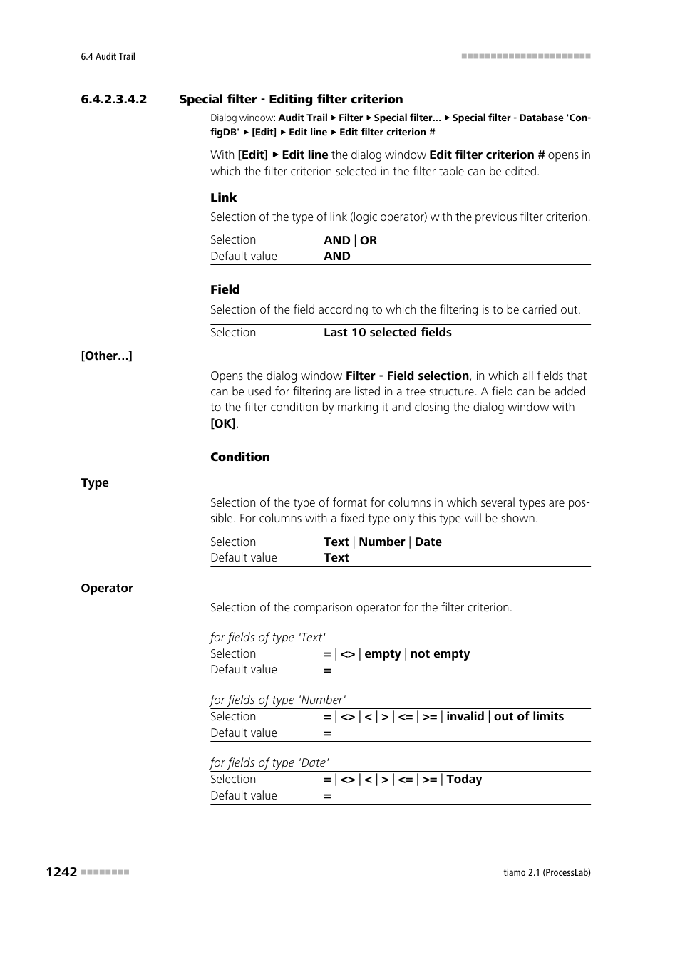 2 special filter - editing filter criterion, Edit filter criterion | Metrohm tiamo 2.1 (ProcessLab) User Manual | Page 1258 / 1602