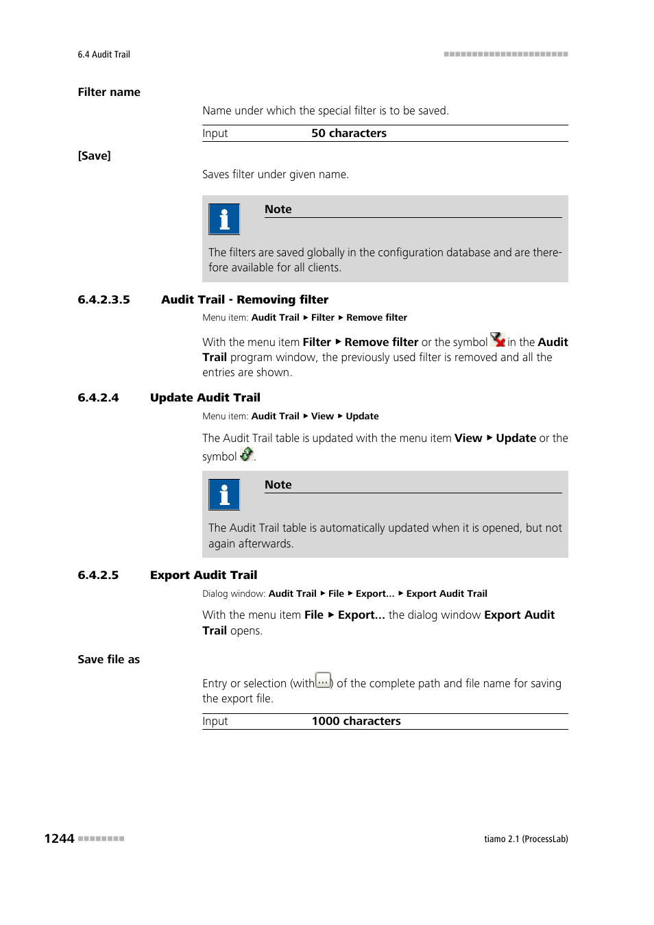 5 audit trail - removing filter, 4 update audit trail, 5 export audit trail | Update audit trail, Export audit trail | Metrohm tiamo 2.1 (ProcessLab) User Manual | Page 1260 / 1602