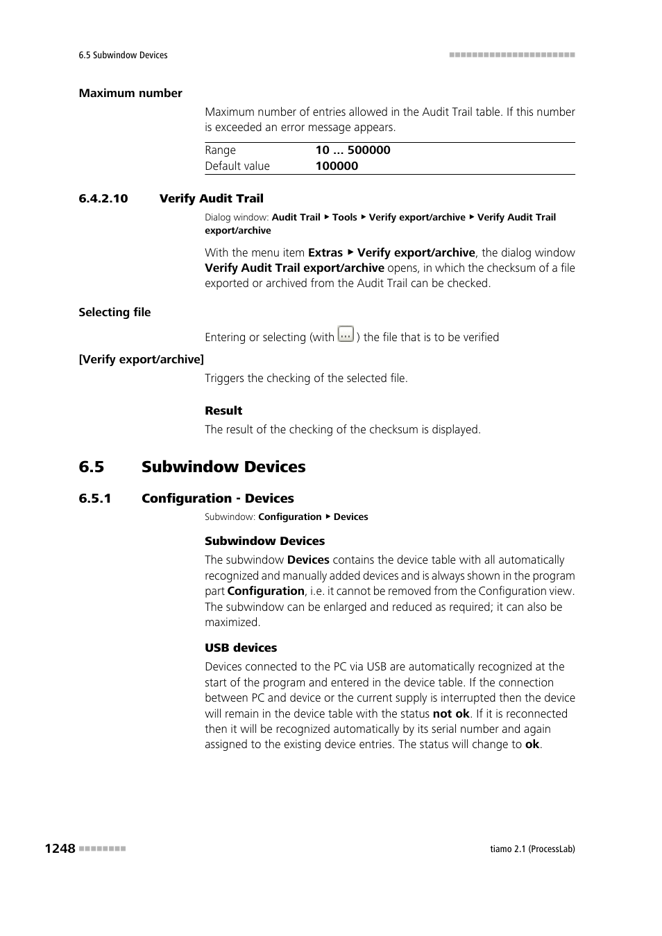 10 verify audit trail, 5 subwindow devices, 1 configuration - devices | Subwindow devices 8, Configuration - devices 8, Devices, Verify audit trail | Metrohm tiamo 2.1 (ProcessLab) User Manual | Page 1264 / 1602