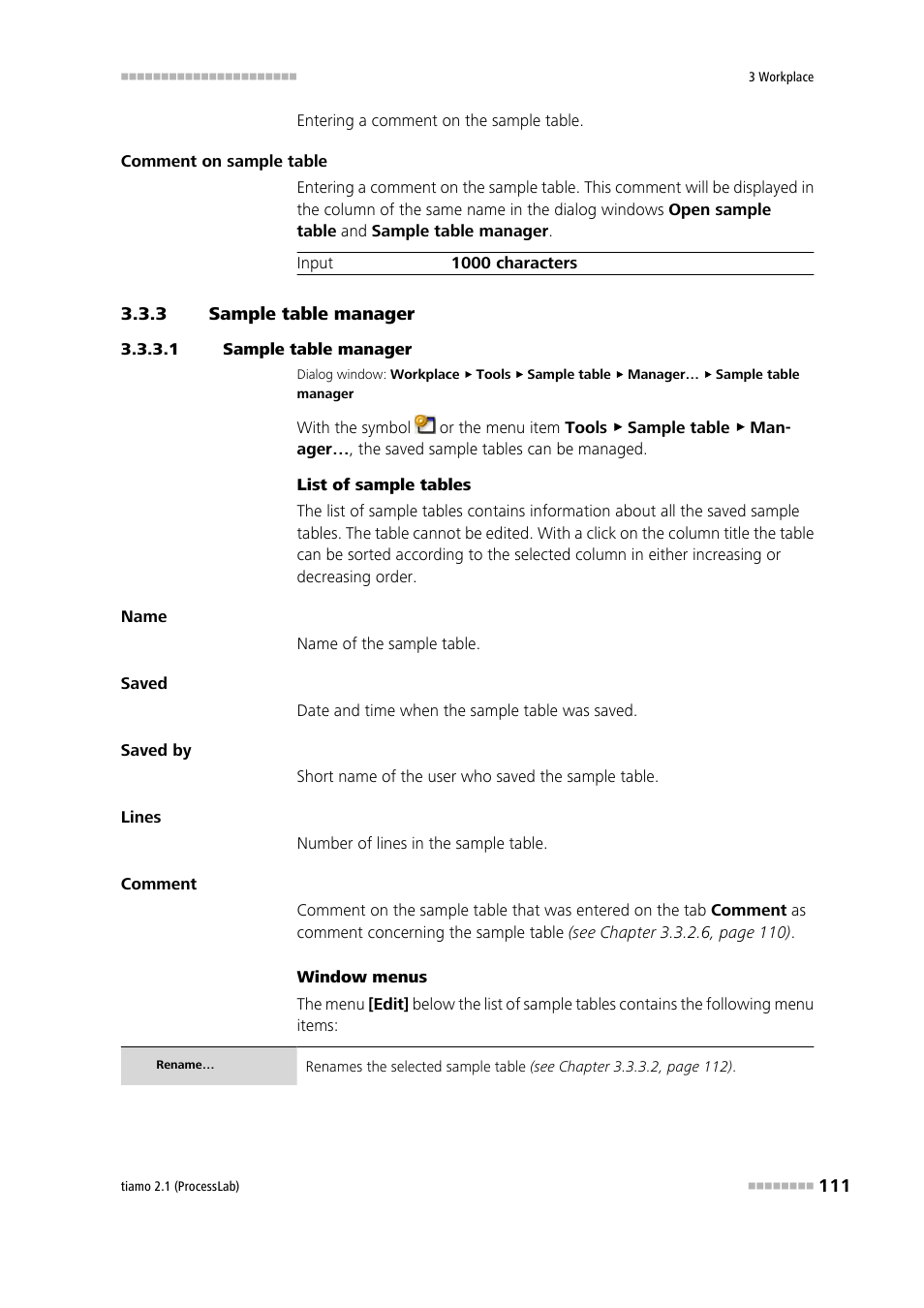 3 sample table manager, 1 sample table manager, Sample table manager | Metrohm tiamo 2.1 (ProcessLab) User Manual | Page 127 / 1602