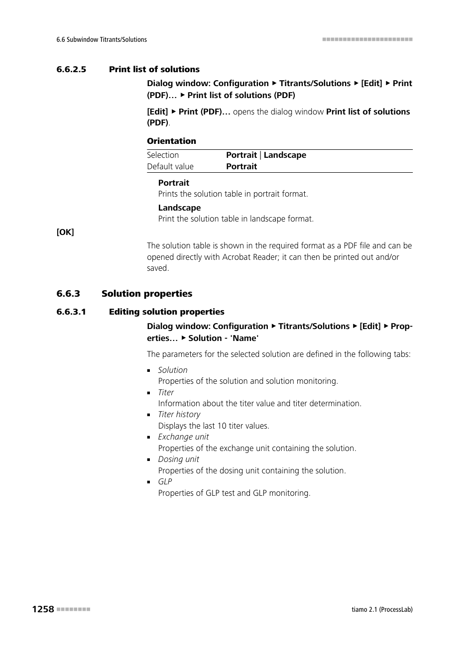 5 print list of solutions, 3 solution properties, 1 editing solution properties | Solution properties 8 | Metrohm tiamo 2.1 (ProcessLab) User Manual | Page 1274 / 1602