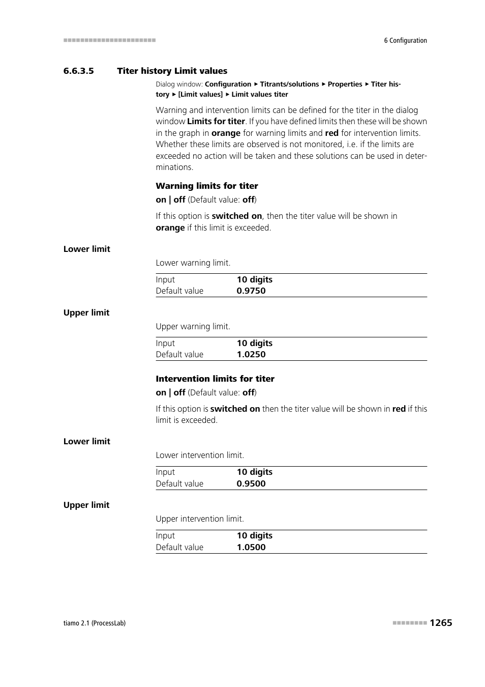 5 titer history limit values | Metrohm tiamo 2.1 (ProcessLab) User Manual | Page 1281 / 1602